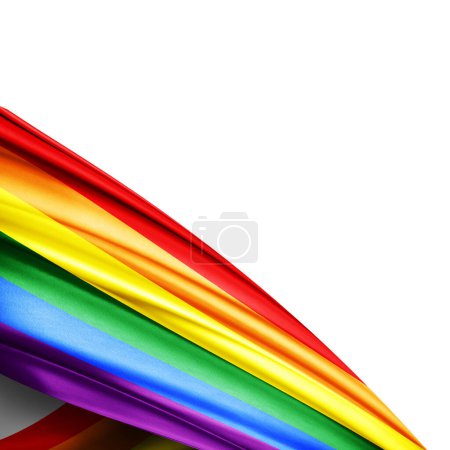 Téléchargez les photos : Gay Pride drapeau de soie sur fond blanc - illustration 3D - en image libre de droit