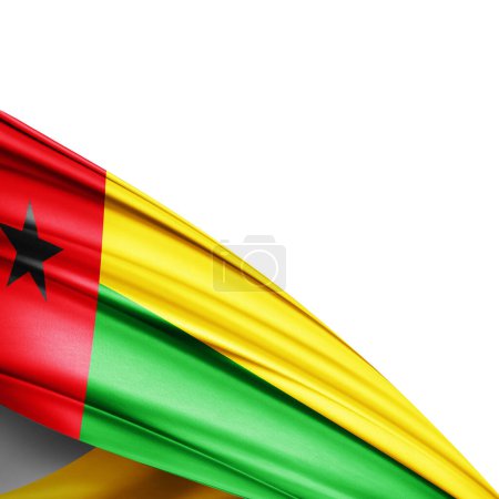 Foto de Bandera de Guinea Bissau de seda sobre fondo blanco - Ilustración 3D - Imagen libre de derechos