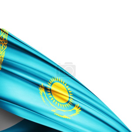 Téléchargez les photos : Drapeau Kazakhstan en soie sur fond blanc - Illustration 3D - en image libre de droit