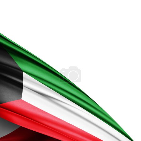 Téléchargez les photos : Koweït drapeau de soie sur fond blanc - illustration 3D - en image libre de droit