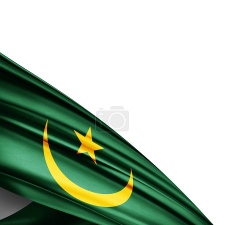 Photo for Mauritania flag of silk on  white background - 3D illustration - Royalty Free Image
