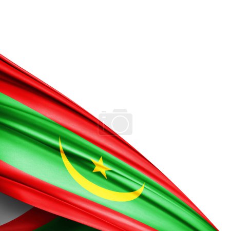 Téléchargez les photos : Mauritanie f drapeau de soie sur fond blanc - illustration 3D - en image libre de droit