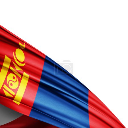 Téléchargez les photos : Drapeau Mongolie en soie sur fond blanc - Illustration 3D - en image libre de droit