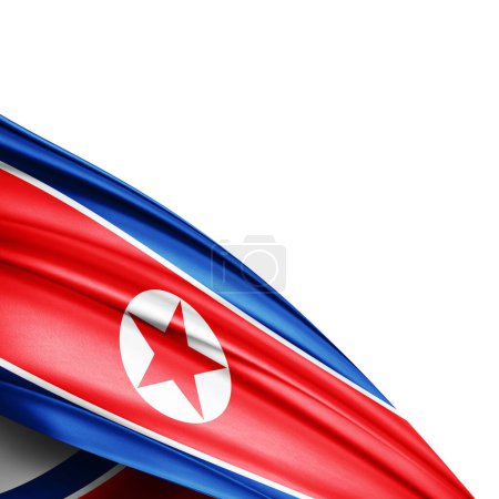 Foto de Bandera de seda de Corea del Norte sobre fondo blanco - Ilustración 3D - Imagen libre de derechos