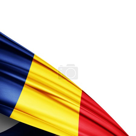 Foto de Bandera de Rumania de seda sobre fondo blanco - Ilustración 3D - Imagen libre de derechos