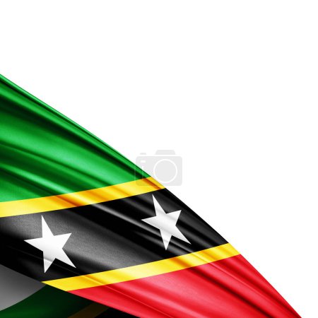 Téléchargez les photos : Drapeau Saint Kitts en soie sur fond blanc - Illustration 3D - en image libre de droit