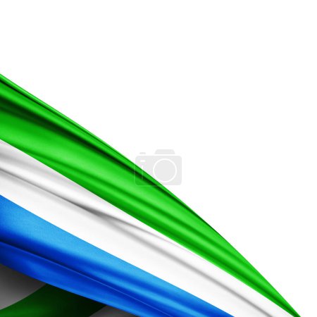 Téléchargez les photos : Drapeau Sierra Leone en soie sur fond blanc - Illustration 3D - en image libre de droit