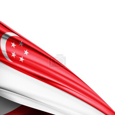 Téléchargez les photos : Drapeau Singapour de soie sur fond blanc - Illustration 3D - en image libre de droit
