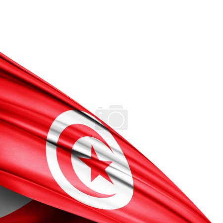Téléchargez les photos : Drapeau Tunisie en soie sur fond blanc - Illustration 3D - en image libre de droit