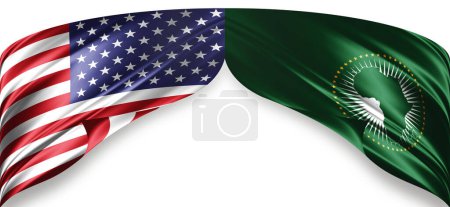 American and African Union flags of silk with copyspace for your text or images and white background