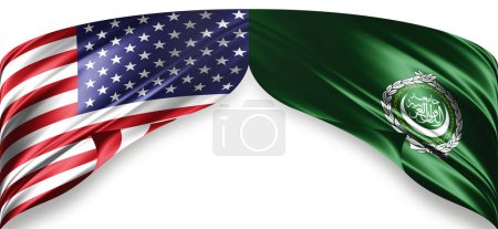 Banderas de seda de la Liga Americana y Árabe con copyspace para su texto o imágenes y fondo blanco