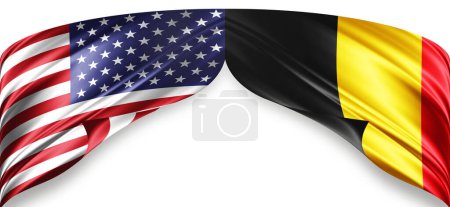 Foto de Banderas de seda americanas y belgas con copyspace para su texto o imágenes y fondo blanco - Imagen libre de derechos