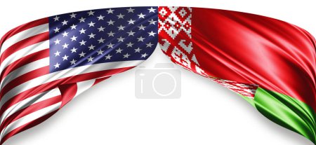 Foto de Banderas de seda americanas y de Bielorrusia con copyspace para su texto o imágenes y fondo blanco - Imagen libre de derechos