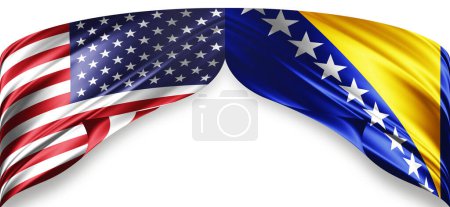 Téléchargez les photos : Drapeaux de soie américains et de Bosnie-Herzégovine avec copyspace pour vos textes ou images et fond blanc - en image libre de droit