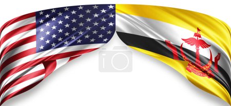 Foto de Banderas americanas y Brunei de seda con copyspace para su texto o imágenes y fondo blanco - Imagen libre de derechos