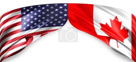 Téléchargez les photos : Drapeaux de soie américains et canadiens avec espace de copie pour votre texte ou vos images et fond blanc - en image libre de droit