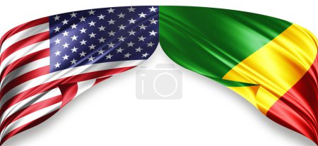 American and Congo Republic flags of silk with copyspace for your text or images and white background