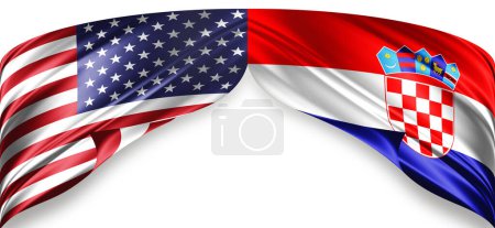 Téléchargez les photos : Drapeaux américains et croates de soie avec copyspace pour vos textes ou images et fond blanc - en image libre de droit