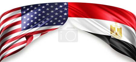 Foto de Banderas americanas y egipcias de seda con copyspace para su texto o imágenes y fondo blanco - Imagen libre de derechos
