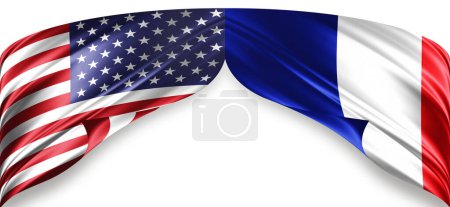 Foto de Banderas americanas y francesas de seda con copyspace para su texto o imágenes y fondo blanco - Imagen libre de derechos