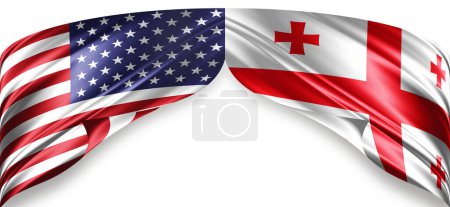 Téléchargez les photos : Drapeaux américains et géorgiens de soie avec copyspace pour votre texte ou vos images et fond blanc - en image libre de droit