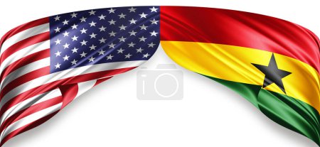 Photo for American and Ghana flags of silk with copyspace for your text or images and white background - Royalty Free Image