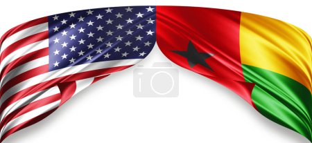 Photo for American and Guinea Bissau flags of silk with copyspace for your text or images and white background - Royalty Free Image