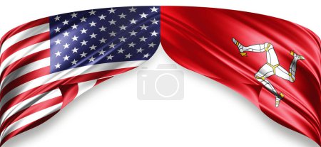 Foto de Banderas de seda americanas e isleñas de Mann con copyspace para su texto o imágenes y fondo blanco - Imagen libre de derechos