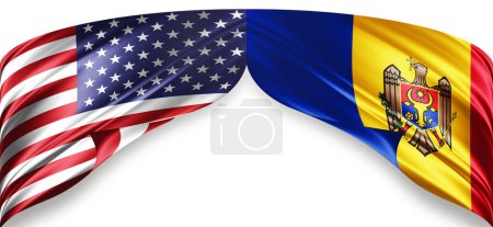 Foto de Banderas americanas y moldavas de seda con copyspace para su texto o imágenes y fondo blanco - Imagen libre de derechos