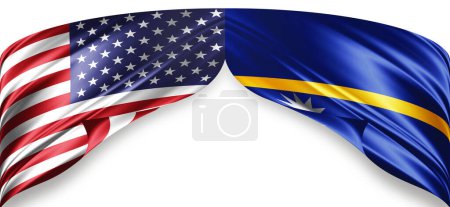 American and Nauru flags of silk with copyspace for your text or images and white background