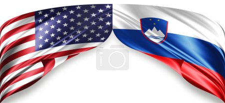 Photo for American and Slovenia flags of silk with copyspace for your text or images and white background - Royalty Free Image