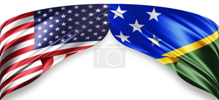 Foto de Banderas americanas y de Salomón de seda con copyspace para su texto o imágenes y fondo blanco - Imagen libre de derechos