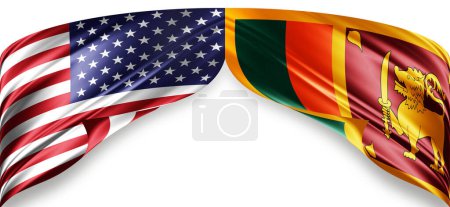 Photo for American and Sri Lanka flags of silk with copyspace for your text or images and white background - Royalty Free Image