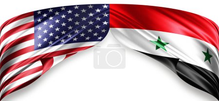 Photo for American and Syria flags of silk with copyspace for your text or images and white background - Royalty Free Image