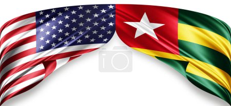 Foto de Banderas americanas y de Togo de seda con copyspace para su texto o imágenes y fondo blanco - Imagen libre de derechos