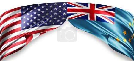 Amerikanische und Tuvalu-Flaggen aus Seide mit Copyspace für Ihre Texte oder Bilder und weißem Hintergrund