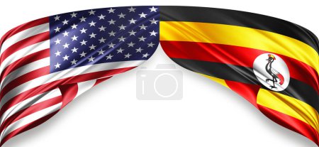Photo for American and Uganda flags of silk with copyspace for your text or images and white background - Royalty Free Image