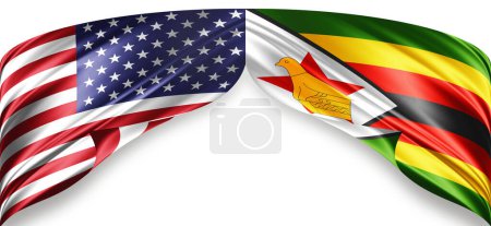 Foto de Banderas de seda estadounidenses y de Zimbabwe con espacio de copia para su texto o imágenes y fondo blanco - Imagen libre de derechos