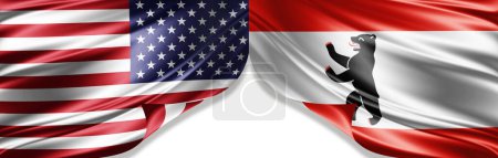 American and Berlin, Germany flags of silk with copyspace for your text or images and white background