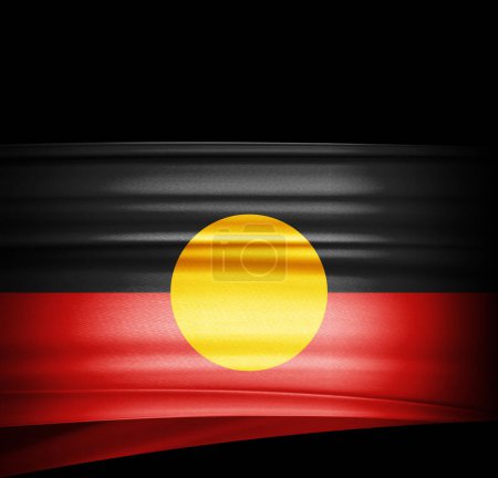 Photo for Aboriginal Australia flag of silk. Black background - Royalty Free Image