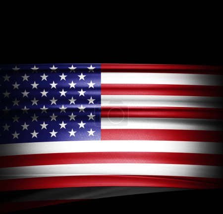 Foto de Bandera americana de seda. Fondo negro - Imagen libre de derechos