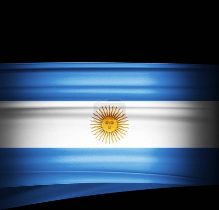 Foto de Bandera Argentina de seda. Fondo negro - Imagen libre de derechos