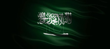 Photo for Saudi Arabia flag of silk. Black background - Royalty Free Image