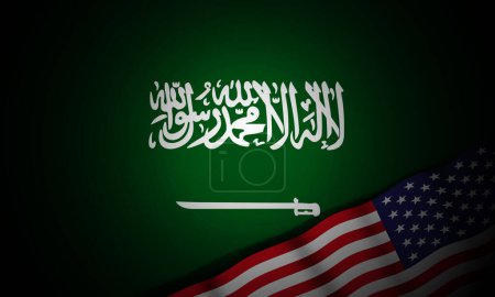 Foto de Arabia Saudita y banderas americanas de seda. Fondo negro - Imagen libre de derechos