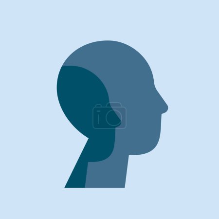 Illustration for Psychology of personality disorders concept. Male silhouette with two faces on a blue background. Hidden narcissism, duplicity - Royalty Free Image