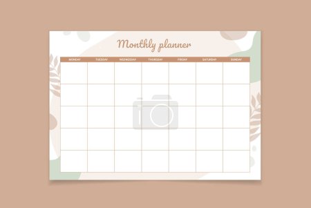 Illustration for Monthly planner template Vector. Blank white notebook page A4.. Blank white notebook page A4. Floral background. Vector illustration design - Royalty Free Image