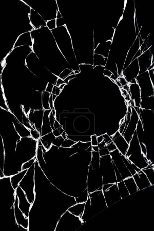 Foto de Efecto grieta de ventana rota sobre fondo negro. Textura de ventana agrietada para diseño - Imagen libre de derechos