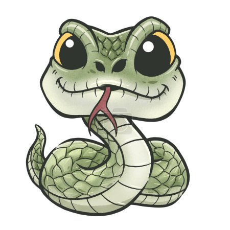 Téléchargez les illustrations : Illustration vectorielle du serpent vert de bande dessinée - en licence libre de droit