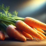 A bunch of carrots lies on the ground under the bright rays of the sun.