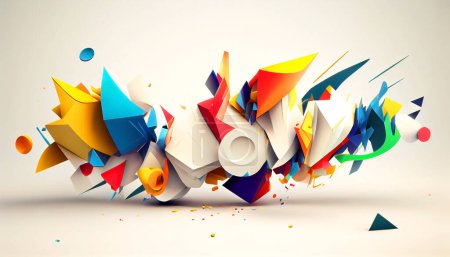 Geometric shapes scattered in a chaotic manner on a white light background